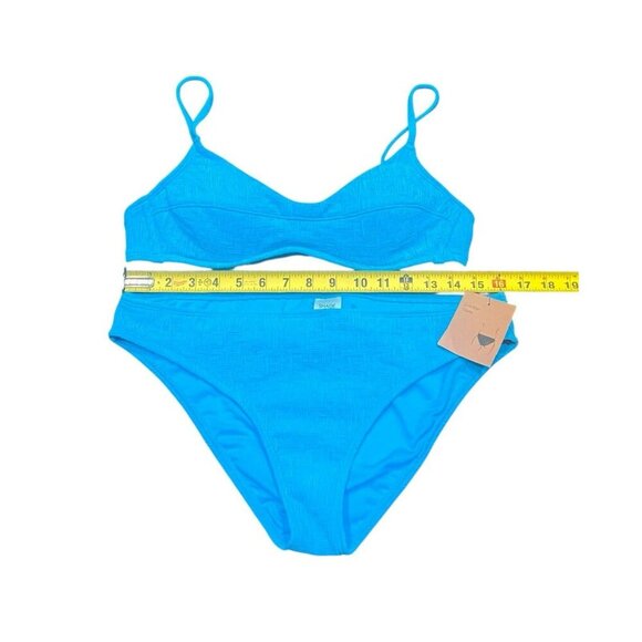 Shade And Shore Bikini Top 36B Cheeky Bottom Large Jacquard Textured Blue NWT - Picture 4 of 13